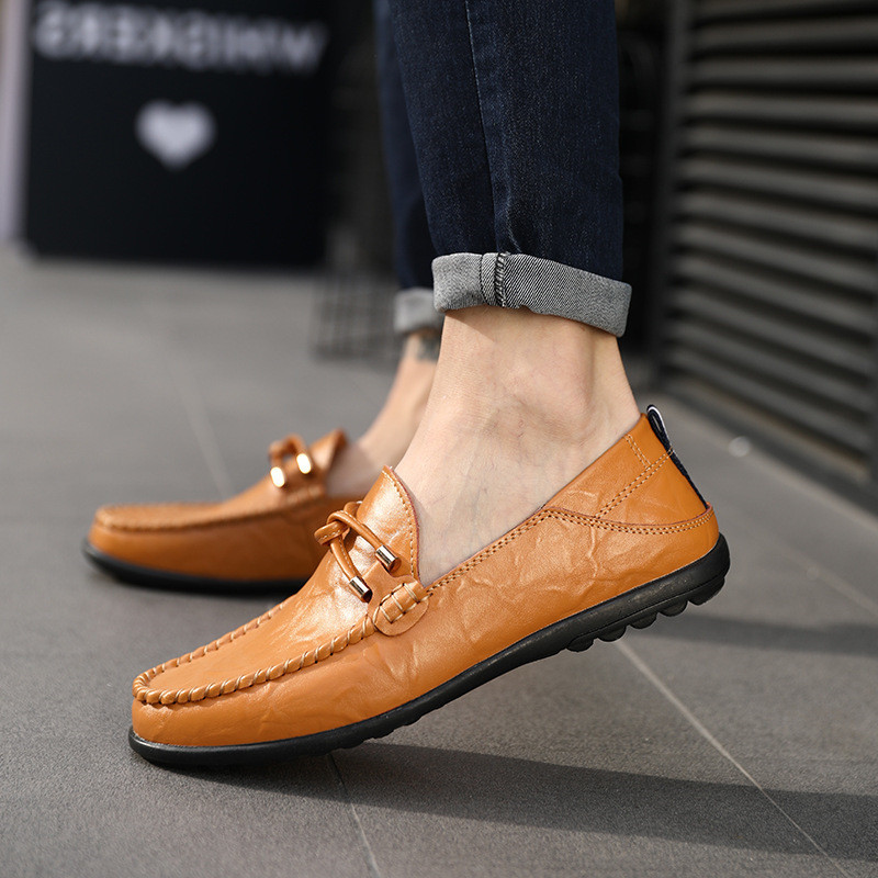 Mens Casual Oxfords Leather Shoes Driving Peas Breathable Loafers Slip on  Comfy 